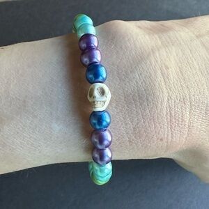 Skull bracelet blue purple green Handmade plastic